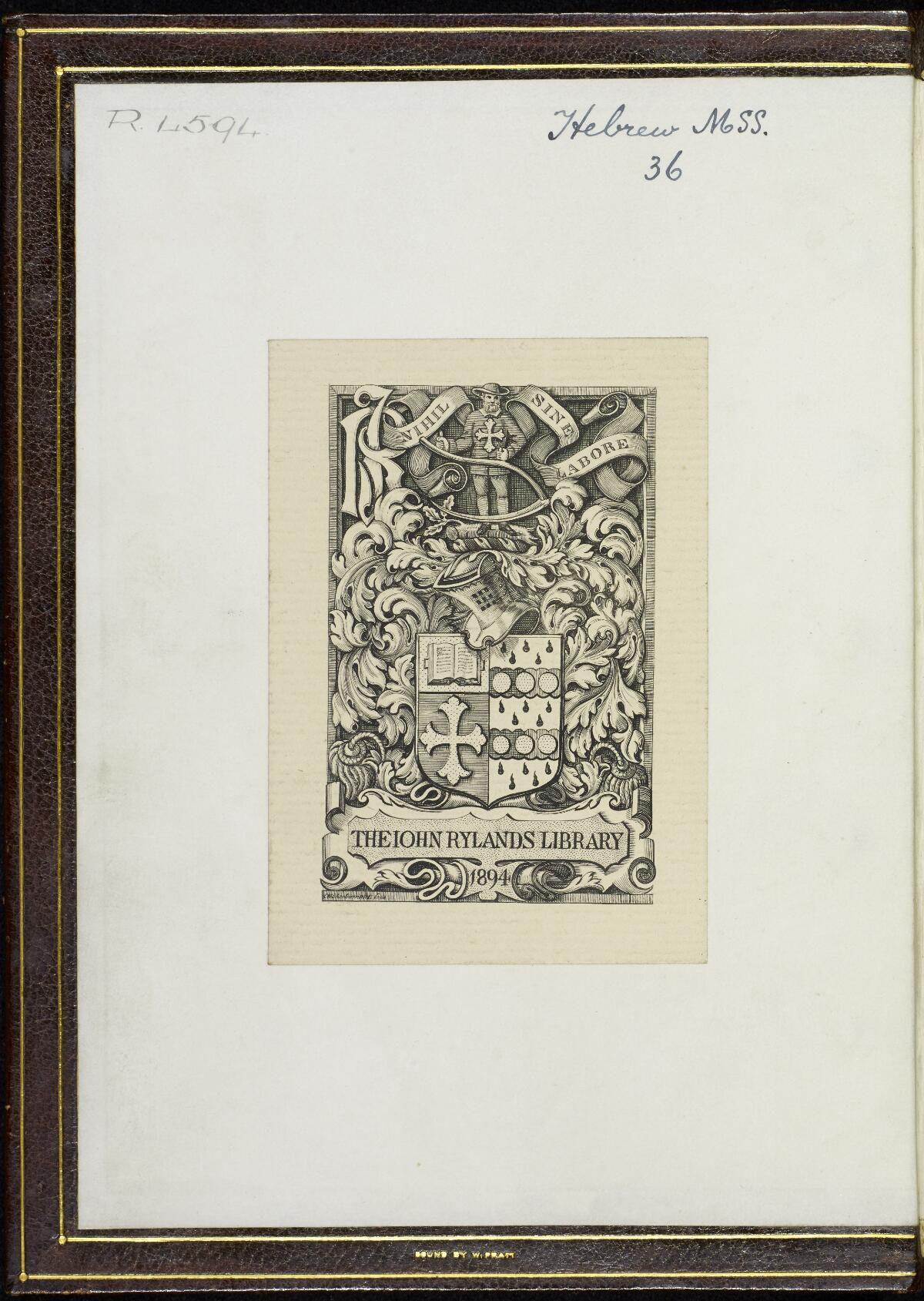 Back paste-down, Manchester Hebrew MS 36 (Masoretic Bible)